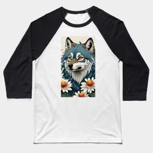 Floral Nature wolf Baseball T-Shirt